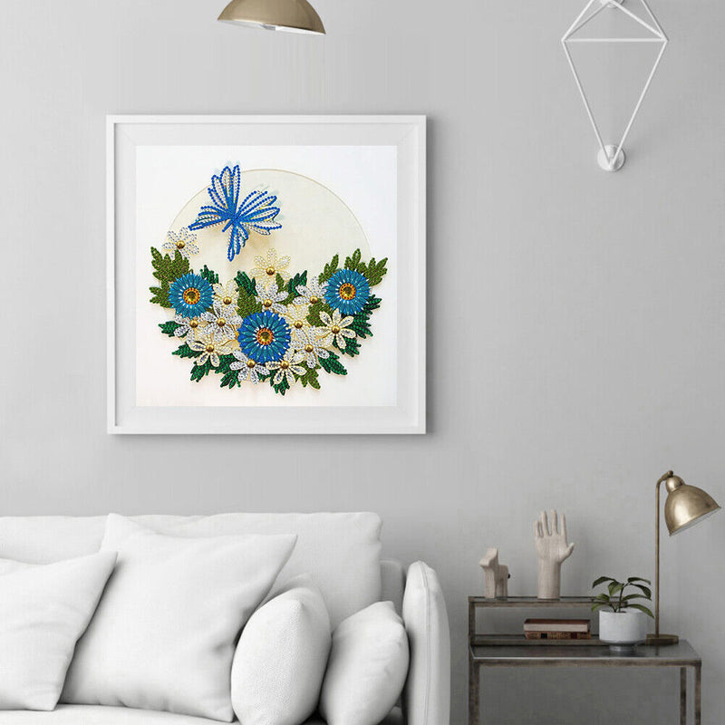 DIY Diamond Painting Kit Blue Flower Butterfly Partial Special Shape Drill