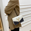 Women Casual PU Hit Color Sequins Shoulder Bag Fashion Chain Tassel Flap Purse