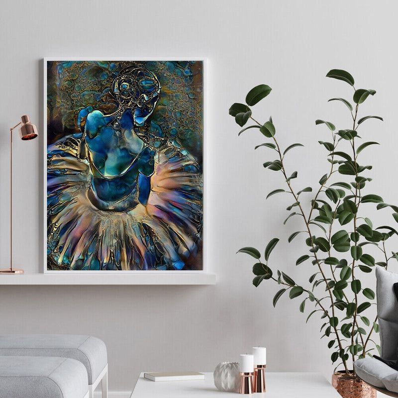 Hand Painted Blue Girl Acrylic Drawing Coloring Picture DIY Oil Paint by Numb