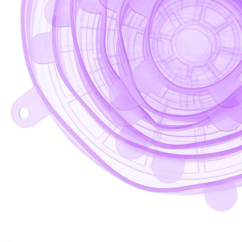 6pcs Silicone Food Fresh Saran Food Wrap Seal Cover (Purple) Newly