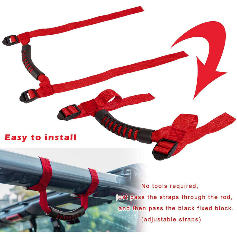 4pcs Car Roll Bar Grab for Jeep Wrangler TJ CJ YJ JK JL 1955-2021 (Red) Newly