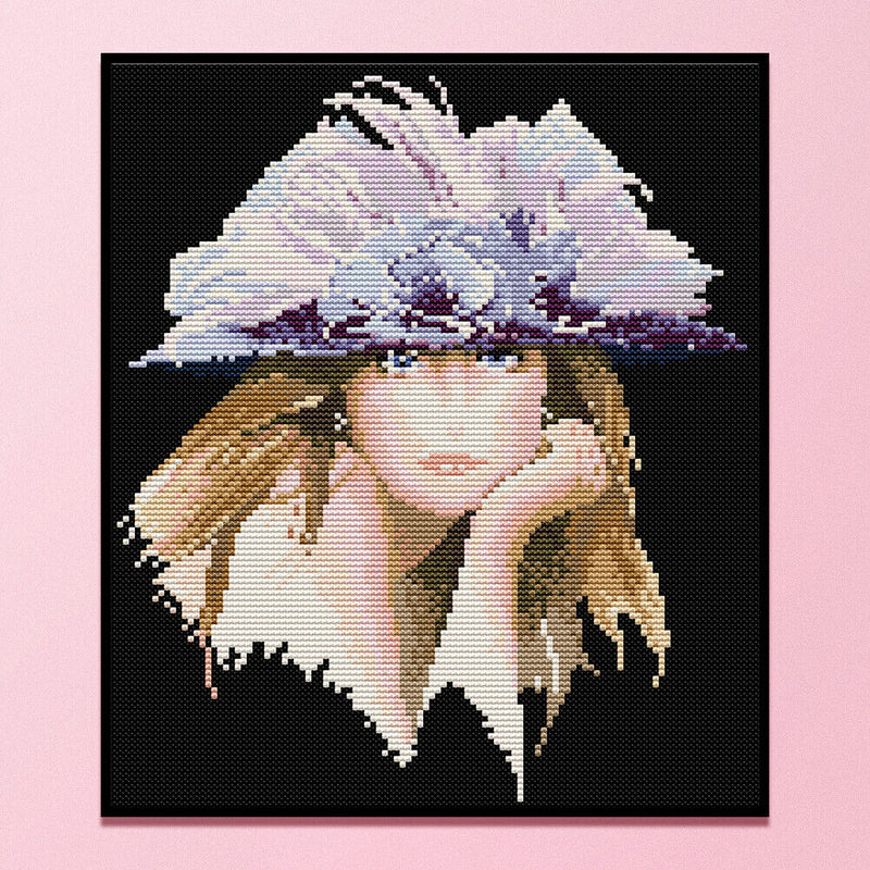 14CT Full Cross Stitch Purple Hat Lady Stamped DIY Embroidery Kits Crafts