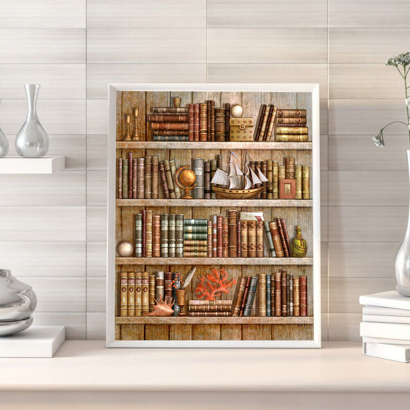 Home Bookshelf Frameless Picture Oil Paint By Numbers Hand Painted Picture