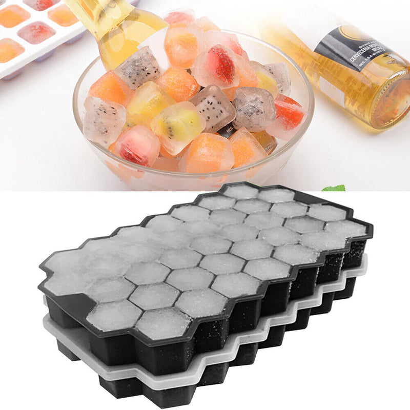 37 Grids Silicone Honeycomb Ice Cube Tray with Lid DIY Ice Cube Mold Black Newly