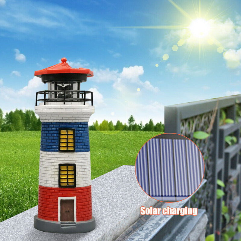 LED Lighthouse Solar Light Garden Outdoor Rotating Beacon Tower Lamp (B) Newly