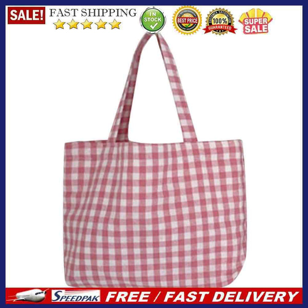 Cloth Shopping Tote Large Bag Plaid Picnic Travel Fashion Ladies Lunch Handbag