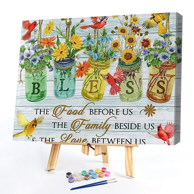 Frameless Painting By Numbers Vase Birds DIY Handmade Drawing On Canvas Gifts