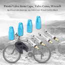 4pcs Presta Valve Stem Caps+ 4pcs Valve Cores+ Wrench Tool Kit (Green) Newly