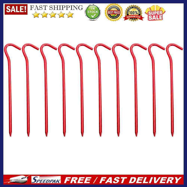 10pcs Aluminium Alloy Tent Pegs with Hooks Garden Stakes Ground Nail (Red)