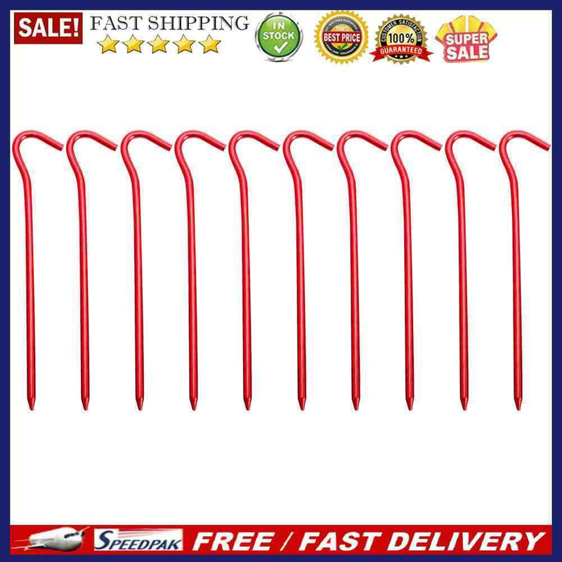 10pcs Aluminium Alloy Tent Pegs with Hooks Garden Stakes Ground Nail (Red)