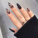 Women Fashion Black Matte Full Cover Leopard False Nail Tips Stiletto With Glue