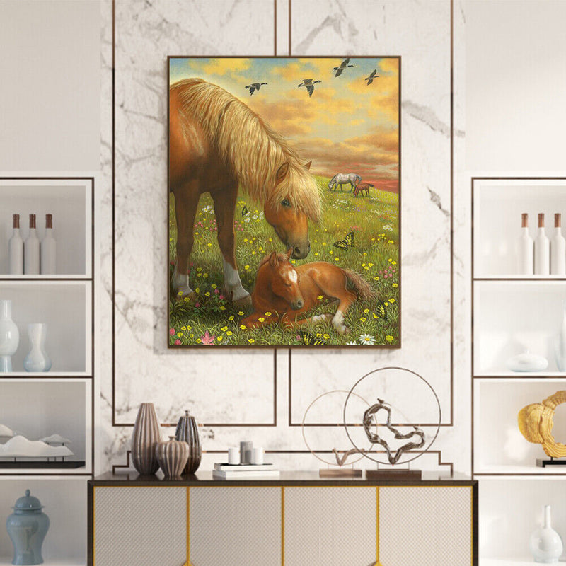 Horse on Grass Oil Paint By Numbers Kit DIY Acrylic Painting on Canvas Frameless