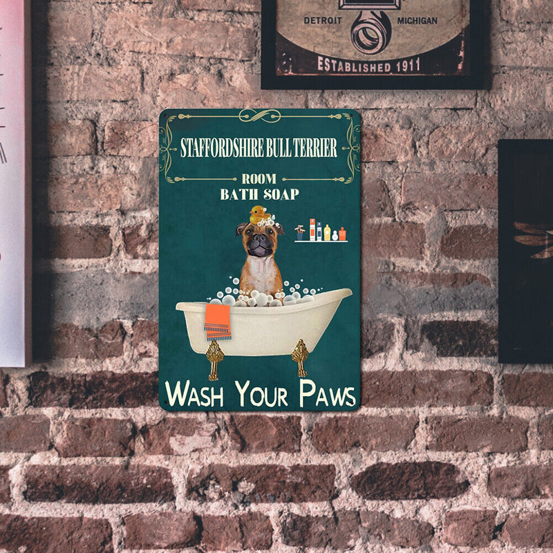 Bathing Dog Retro Metal Plate Tin Sign Plaque Poster for Bar Club Cafe Home