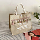 Women Linen Handbag Large Capacity Summer Beach Female Tassel Daily Shoulder Bag