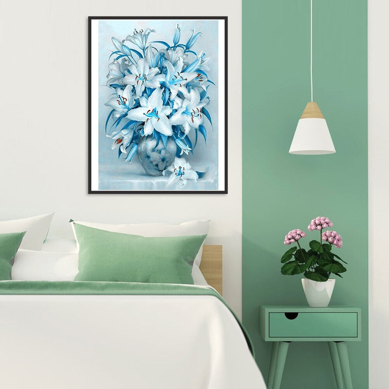 5D DIY Diamond Painting Blue Lily Kits Full Round Drill Wall Rhinestone Decor