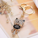 Lucky Smile Cat Crystal Rhinestone Purse Bag Car Keychains (Black) Newly