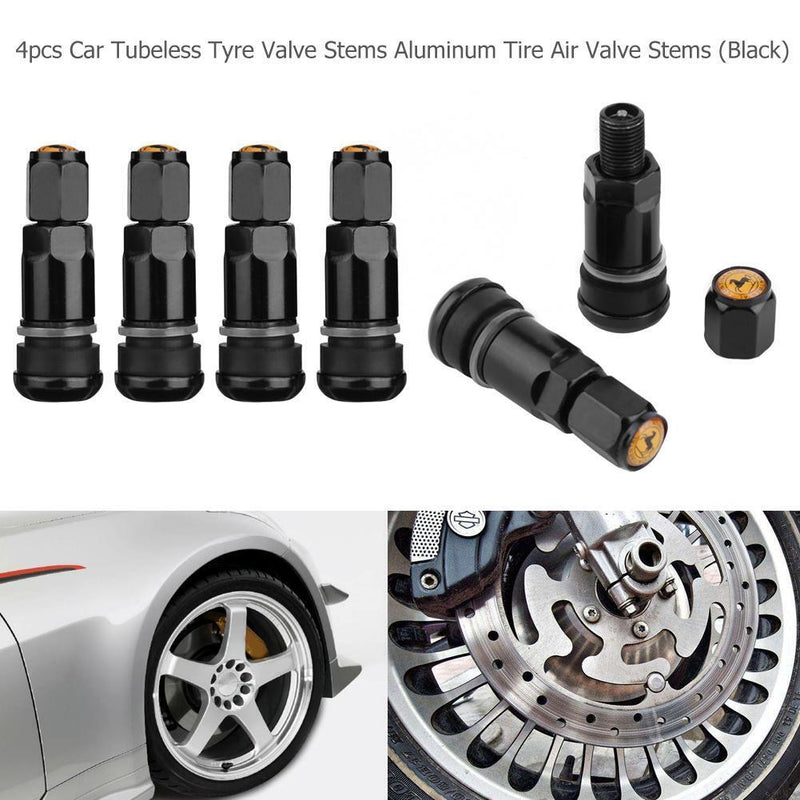 4pcs Car Tubeless Tyre Valve Stems Aluminum Tire Air Valve Stems (Black) Newly