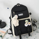 Women Fashion Canvas 4pcs Hit Color Backpack with Badge Pendant Shoulder Bag