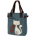 Women handbag canvas bag with cute cat fashion ladiesl bags(light green)