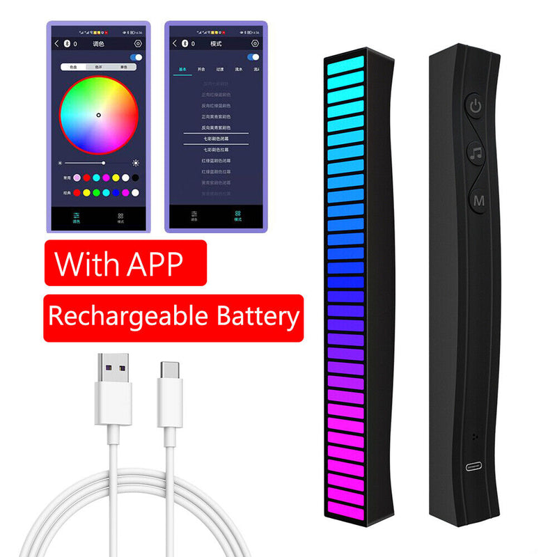 APP Control Voice Activated Light Bar Music Rhythm RGB Rechargeable Lamps Newly