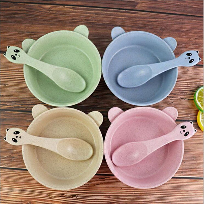 Dinnerware Plastic Bowl Spoon Set Panda Design Wheat Straw Baby Feeding Bowl