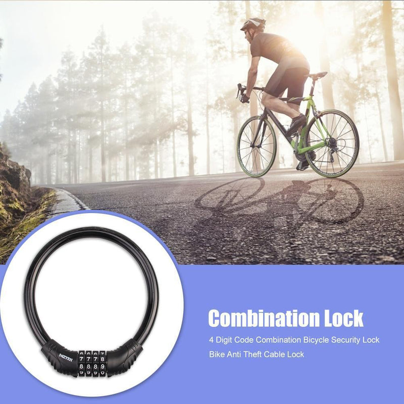 4 Digit Combination Bicycle Security Lock Anti Theft Cable Lock (Black) Newly