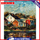 River House Frameless Picture Oil Paint By Numbers Hand Painted Picture Kit