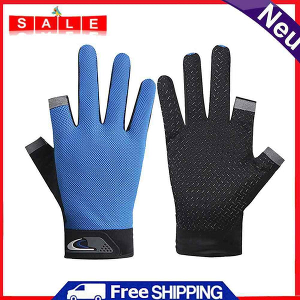 5pcs 2 Cut Finger Fishing Anti-Brief Breathable Cycling Gloves (Blue)