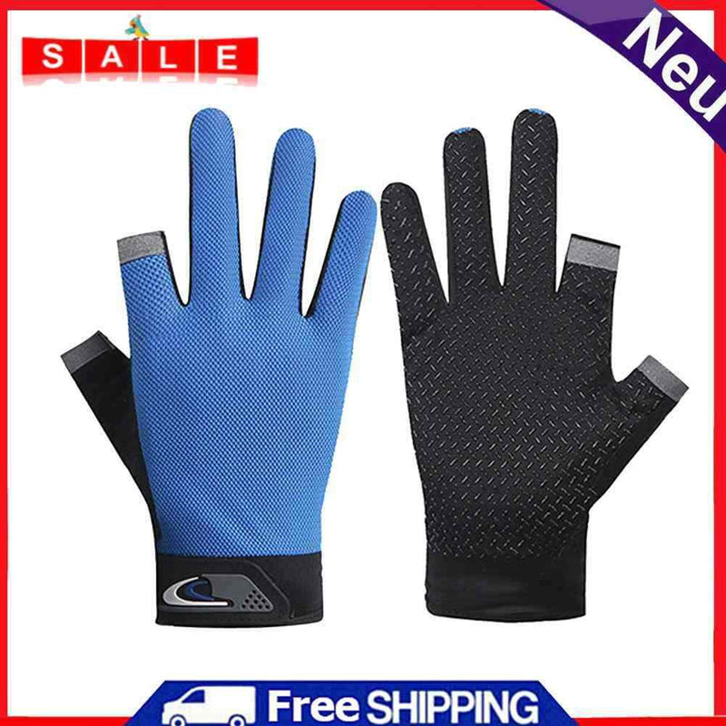 5pcs 2 Cut Finger Fishing Anti-Brief Breathable Cycling Gloves (Blue)
