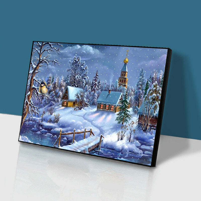 Snowy village 50x40cm Oil Paint By Numbers Picture DIY Painting HY2106002