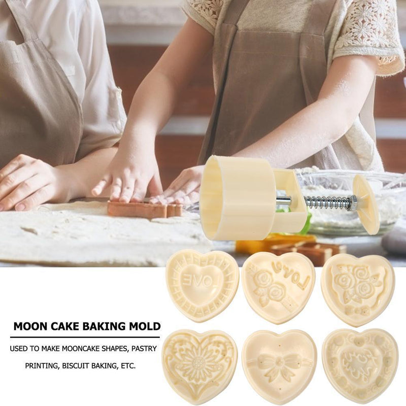 Heart Mooncake Mold Hand Pressure Biscuit Mould Bake Pastry Decor Bakeware