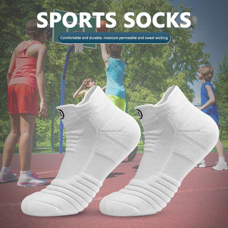 Men Basketball Socks Anti-Slip Towel Bottom Thickened Short Sock White+Grey