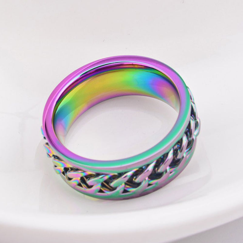Wedding Party Stainless Rotatable Chain Ring Titanium Steel Spinner Band Rings