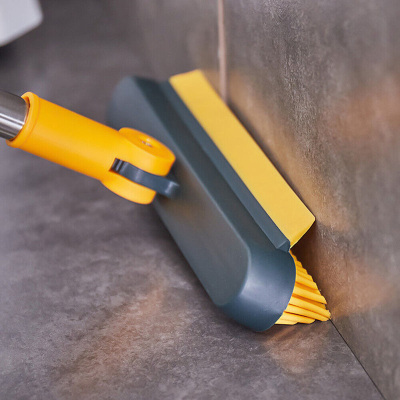 Floor Scrub Brush Bathroom Kitchen Rotating Long Handle Cleaning (Yellow)