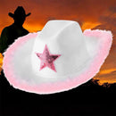 Pentagram Cowboy Hat Pink Tiara Cowgirl Western Style Felt Hat Cowboy Cap_