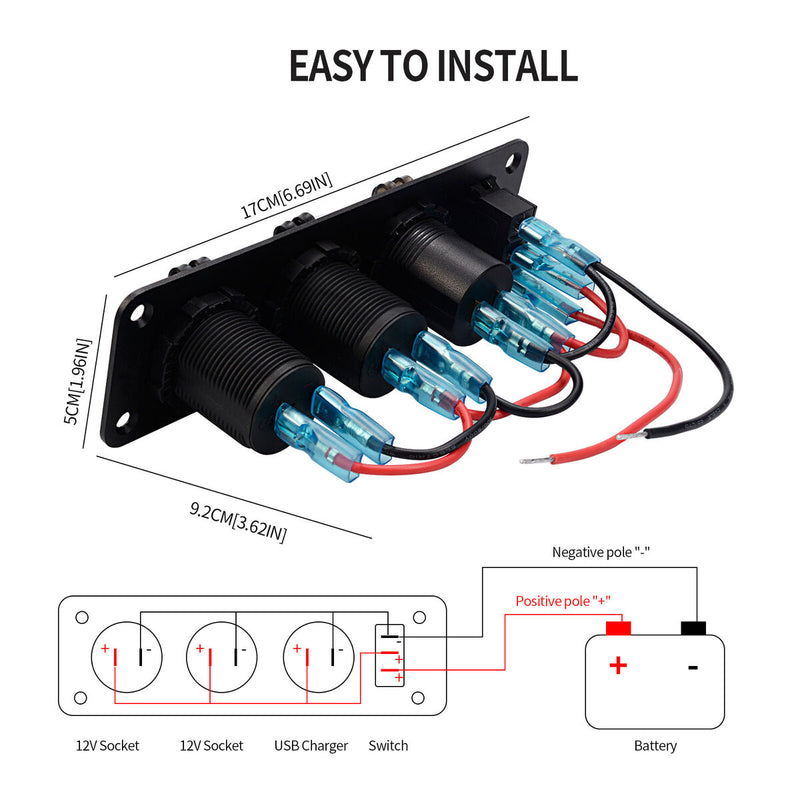 QC3.0 Dual USB Fast Charger Panel 12V Cigarette Lighter LED Voltmeter