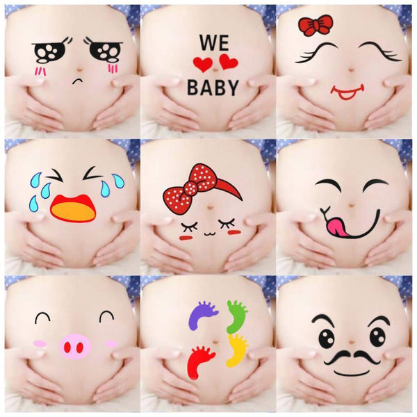 4 Pcs Expressions Pregnancy Baby Bump Belly Stickers Maternity O6J7 hot.