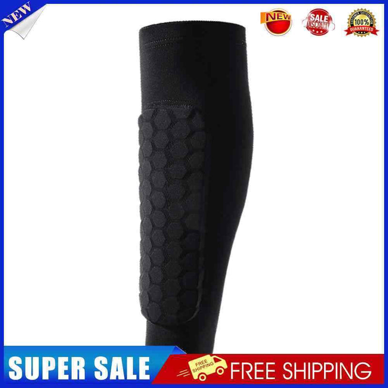 Outdoor Football Shin Guard Pads Honeycomb Calf Protective Gear (Black XL)