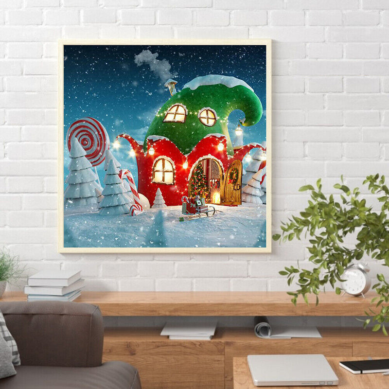 Hand Painted on Canvas DIY Christmas Cottage Oil Paint By Numbers Drawing Kit