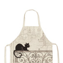 Kitchen Linen Apron Black Cat on Balcony Painted Dinner Cooking Pinafore