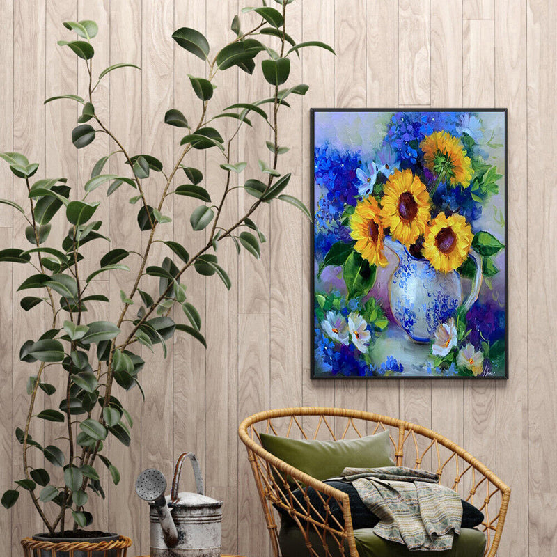 Frameless Sunflowers in Vase Oil Paint By Numbers Kit DIY Handmade Drawing Craft