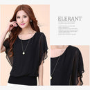 Plus Size Summer Chiffon Ruffle Bat Sleeve Blouse Solid Women Tops (2XL)