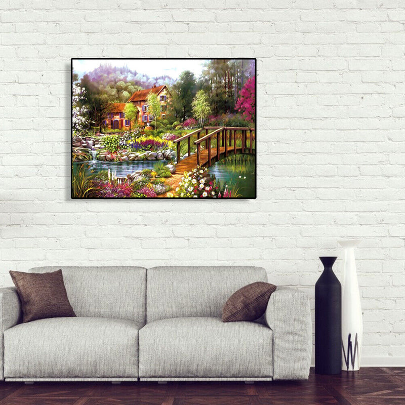 Painting By Numbers DIY Bridge Cottage Hand Painted Canvas Oil Art Picture Kit