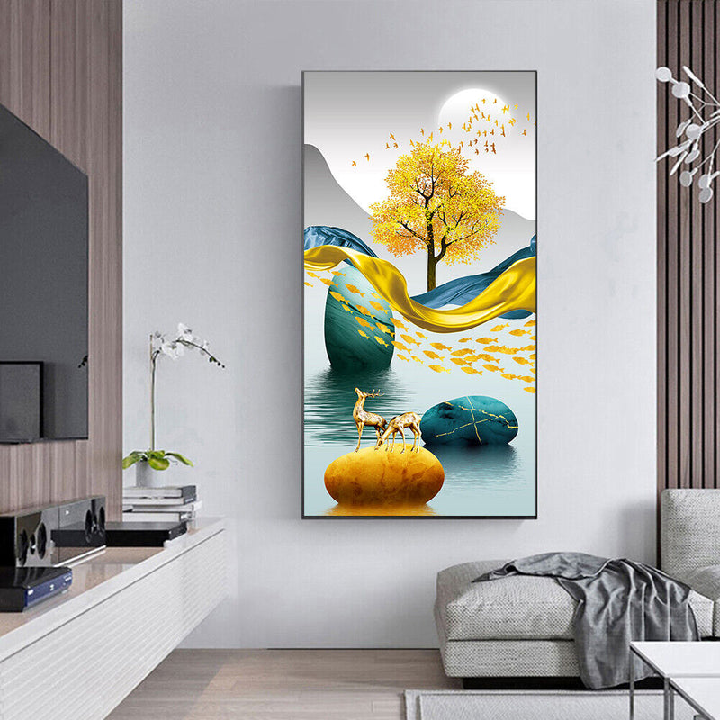 Golden Deer on Water Oil Paint By Numbers Kit DIY Acrylic Painting on Canvas Set