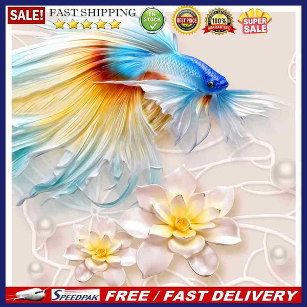 Full Cross Stitch Fish and Lotus Kit Cotton 3 Strands Stamped Artwork Home De