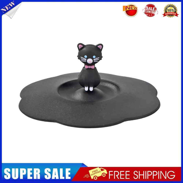 5pcs Silicone Cup Cover Heat-resistant Leak Proof Cartoon Lid (Black Cat)