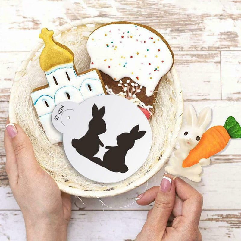 Easter Bunnies Cake Stencil For Cookies Cupcake Stencil Mold Decorating P9U0