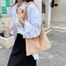 Women Plush Cherry Printing Shoulder Underarm Bag Retro Ladies Small Handbags