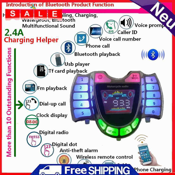 Waterproof Motorcycle Bluetooth Audio System Stereo Speaker Radio USB Charging