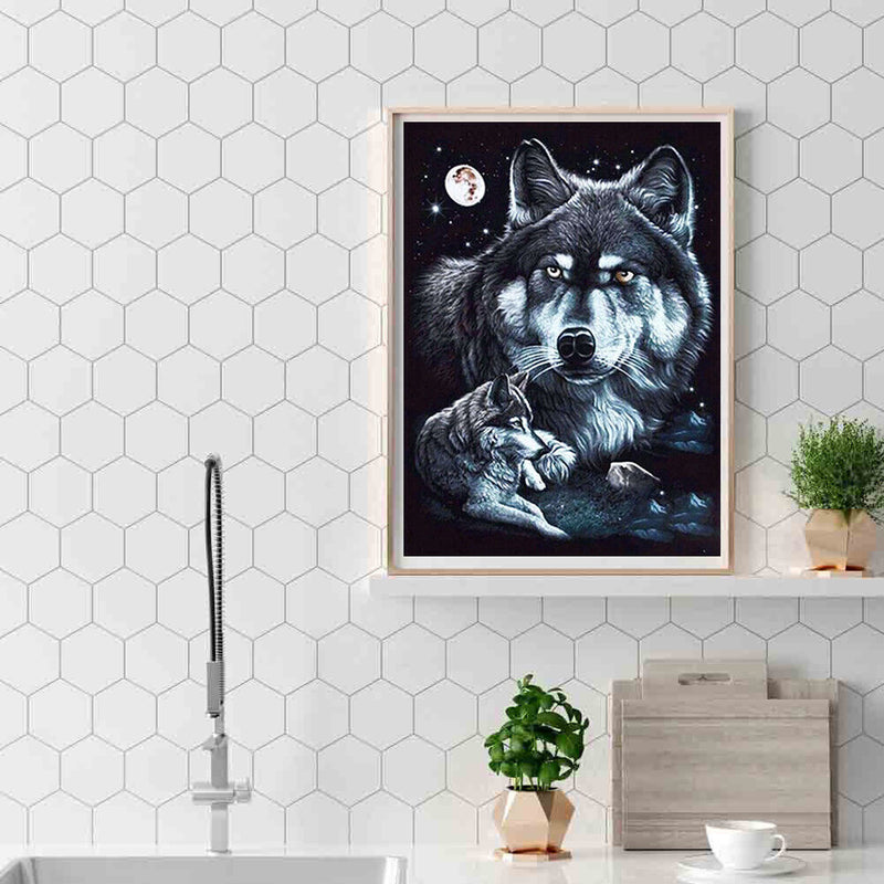 Handmade Moon Wolves 5D DIY Full Round Drill Drawing Kit Diamond Painting Cra